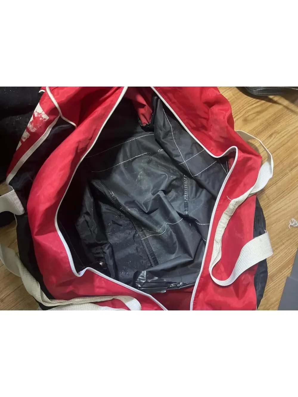 Vintage Puma Red and Black Duffel Bag with White Straps